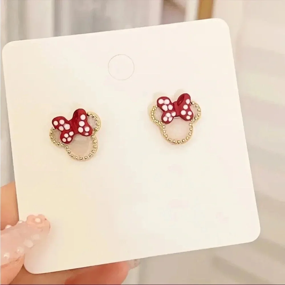 Disney Minnie Mouse Stud Earrings Red Bow Classic Character Jewelry NWT​